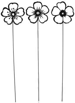 Preview: Modernes Gartenstecker 3er Set Blumen